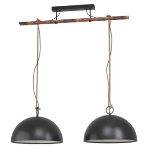 image of Hanging Ceiling Pendant Light Black & Wood Rope Industrial 2 x 40W E27 Bulb