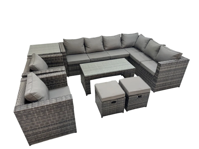 Image of Fimous Garden Furniture Set with 2 Chairs 2 Small Stools Side Table in Dark Grey Dark Grey Unisex