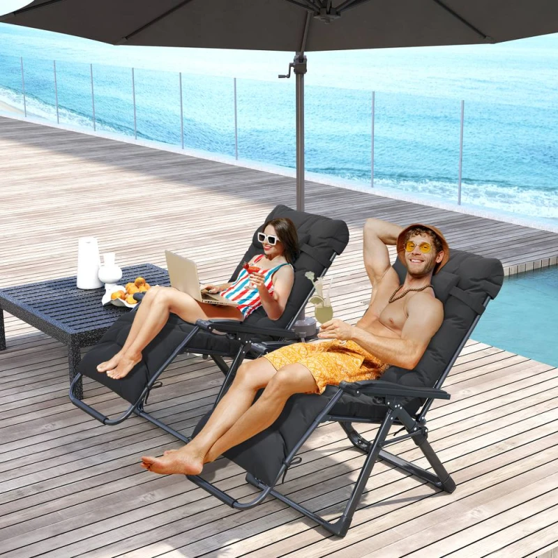 Image of OUTSUNNY 2 PCS Reclining Zero Gravity Chair Folding Lounger Cushion Black Size: 2 Pack Black Unisex 2 Pack
