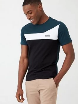 Image of Barbour International Steering Colour Block T-Shirt - Teal/White/Black, Blue, Size L, Men