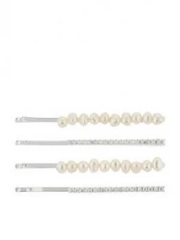 image of Accessorize X4 Freshwater Pearl And Crystal Slides - Nude