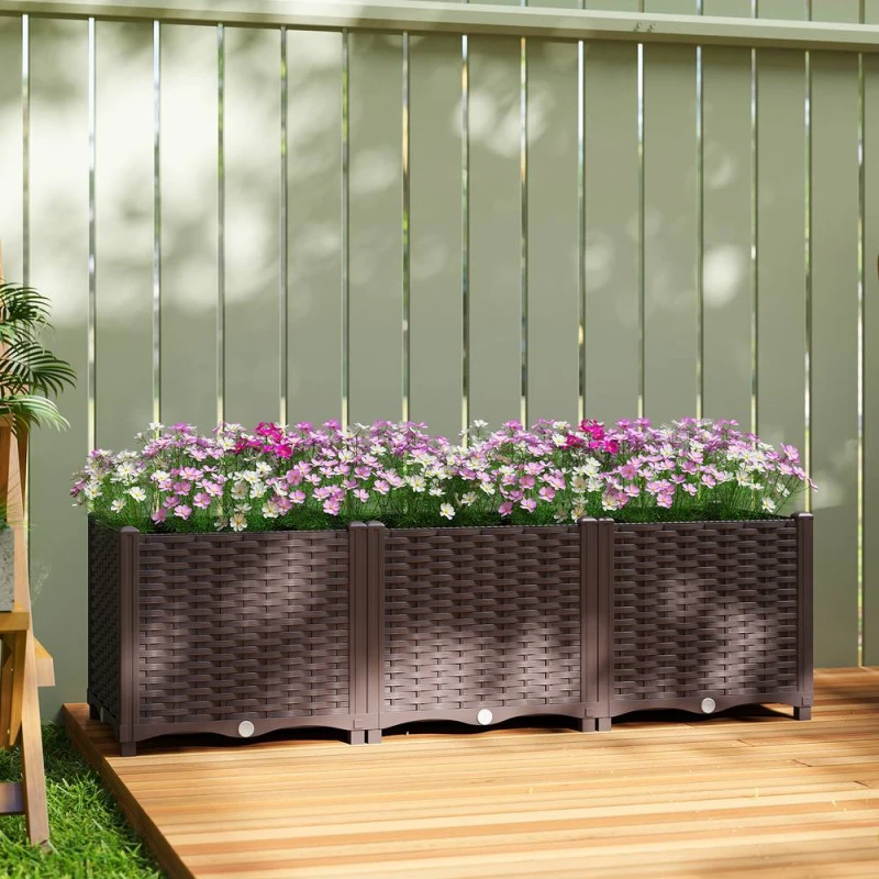 Image of OUTSUNNY Plastic Raised Garden Bed with Legs & Drainage Holes & Plugs in Brown Brown Unisex