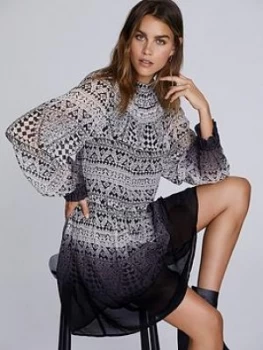 Image of Mint Velvet Reagan Print Dip Dye Smock Detail Mini Dress - Stone