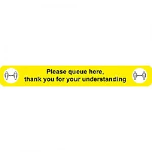 Seco Floor Sticker Please queue here Yellow Anti Slip Laminate 60 x 8 cm