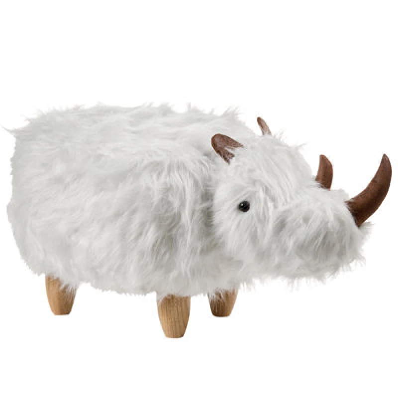 Image of Beliani Animal Stool Woolly Faux Fur White Rhino