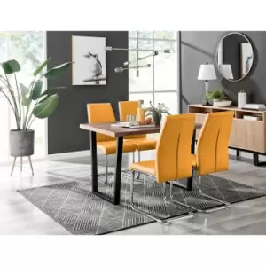 Image of Kylo Brown Wood Effect Dining Table & 4 Mustard Lorenzo Chairs - Mustard Yellow