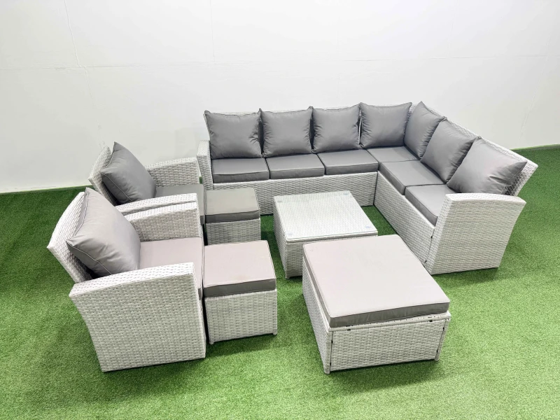 Image of Fimous Rattan Garden Outdoor Furniture Set 11 Seater Rattan Garden Sofa Set in Light Grey Light Grey Unisex