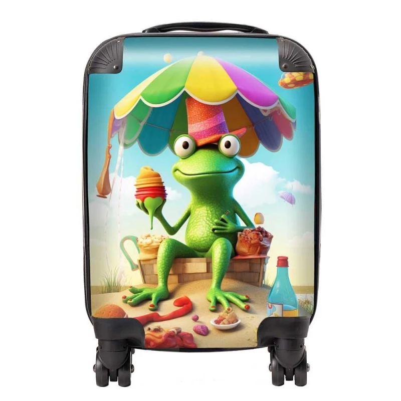 Image of Warren Reed - Designer Frog On A Beach Holiday Suitcase in Yellow Size: Large Yellow Unisex Large