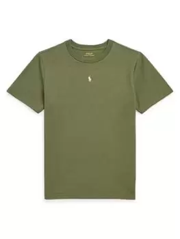 image of Ralph Lauren Boys Central Pony T-Shirt - Army Olive, Khaki, Size 16 Years=Xl