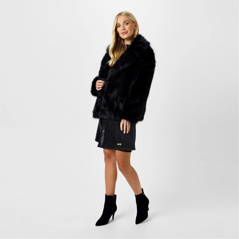 Image of Biba Womens Short Faux Fur Long Sleeve Coat Black female 16 (XL)