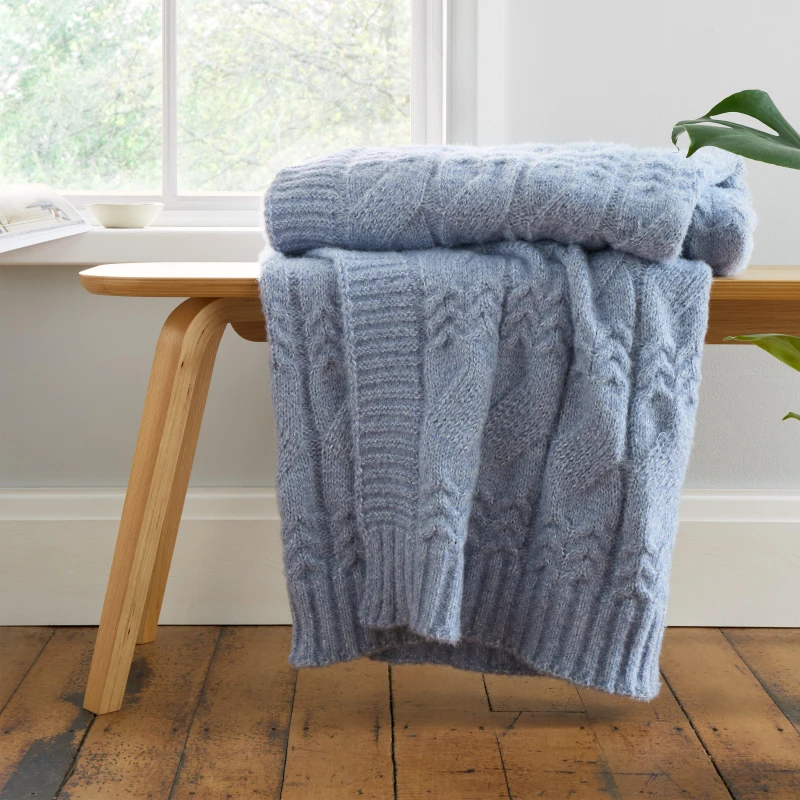 Image of Bianca Cosy Soft Cable Knit Blanket Throw Throws 150x200cm Blue 42626818155