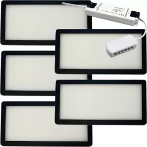 Image of 5x MATT BLACK Ultra-Slim Rectangle Under Cabinet Kitchen Light & Driver Kit - Warm White Diffused LED