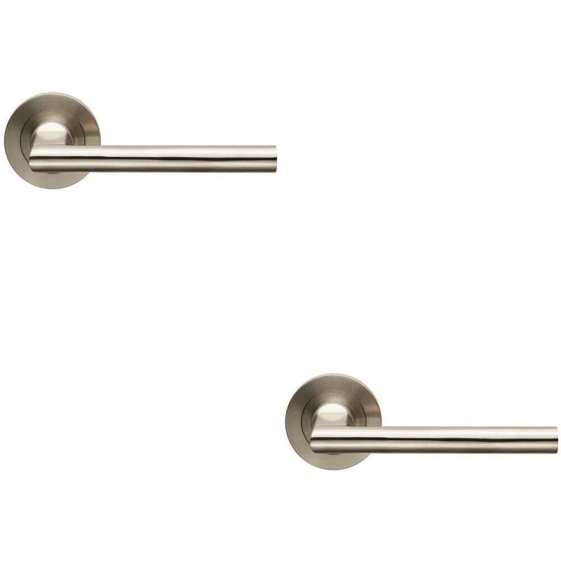 Image of Loops 2x PAIR Slim Straight Elliptical Handle on Round Rose Concealed Fix Satin Steel Metallics
