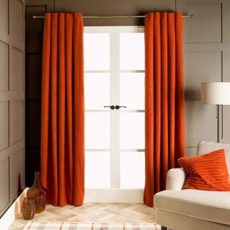Image of OHS OHS Pair Of Boucle Curtains Eyelet Blackout in Burnt Orange Size: 168cm width x 183cm drop Burnt Orange 168cm width x 183cm drop Unisex 50274342