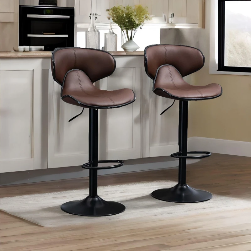 Image of Rafaelo Mobilia Set Of 2 Brown Adjustable Swivel & Adjustable Height Brown Unisex