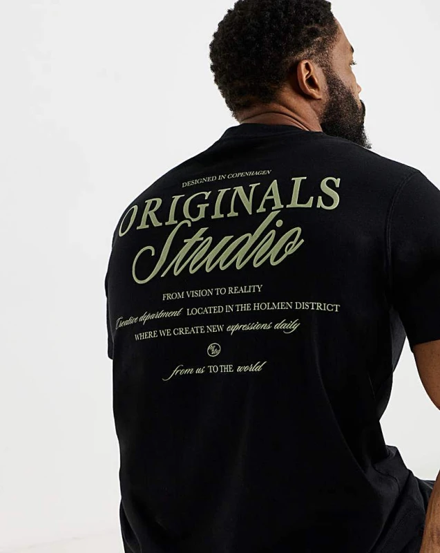 Image of jack & jones Jack & Jones Originals Studio T-Shirt Black - JACK & JONES - Size: 5XL(62) Black Male 5XL(62) JK13307