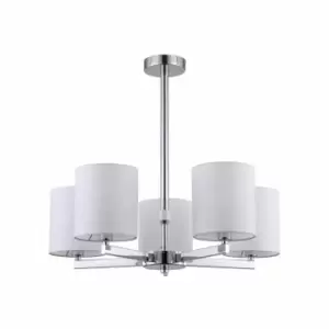 image of Nielsen Molverno Chrome 5 Light Chandelier Featuring White Fabric Shades