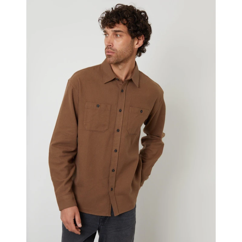 Image of Threadbare Threadbare Men Cotton Flannel Relaxed FiT-Shirt in Brown Size: 2X-large Brown XXL Male 7625915181021