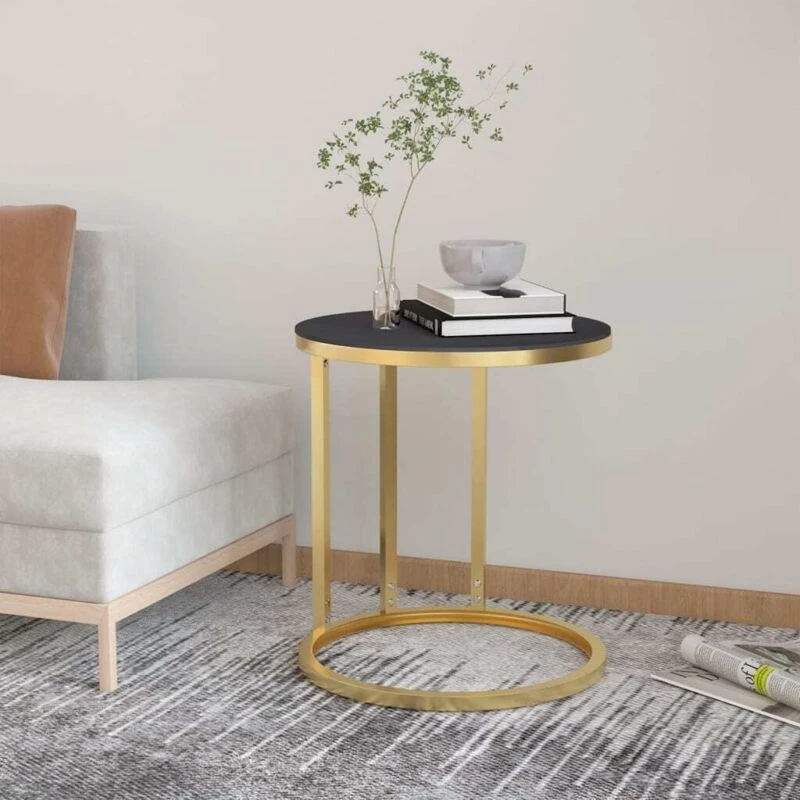 Image of VIDAXL Side Table Gold and Black 45cm Tempered Glass Vidaxl 8720286462591