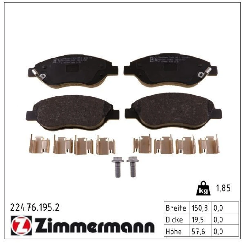 Image of ZIMMERMANN Brake pad set ZIMMERMANN 22476.195.2