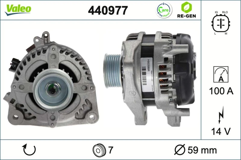 Image of VALEO 440977 Generator VALEO RE-GEN REMANUFACTURED Alternator Charging Current: 100A, Voltage: 14V Alternator (4)