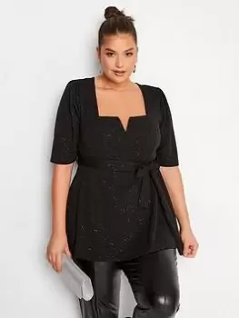 Image of Yours Party Notch Neck Peplum Top - Black, Size 30-32, Women