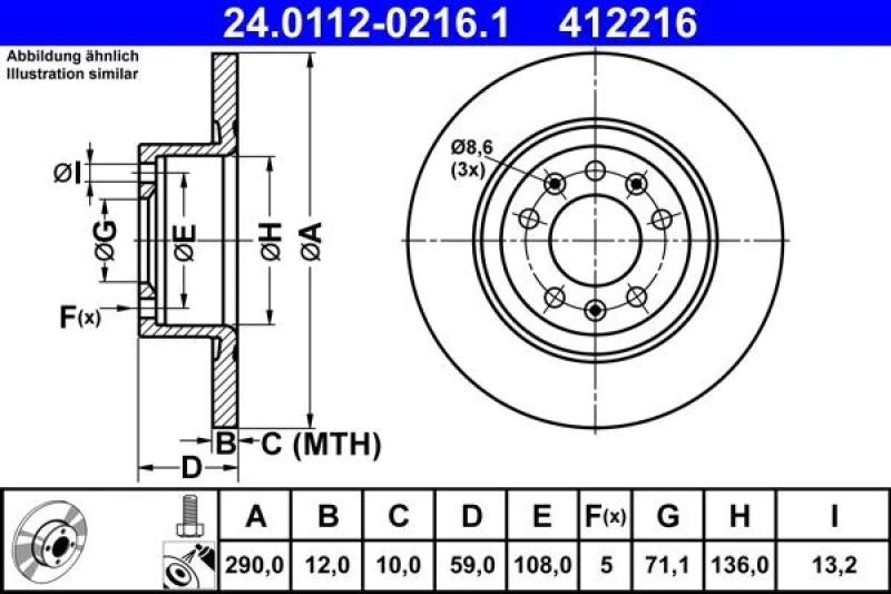 Image of Brake disc ATE 24.0112-0216.1