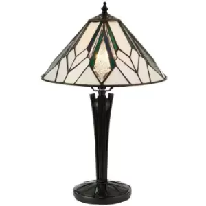 image of Interiors Astoria - 1 Light Small Table Lamp Black, Tiffany Style Glass, E14