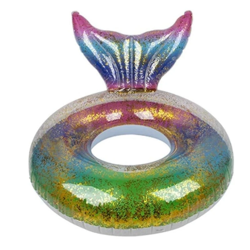 Image of Wild n Wet Glitter Filled Rainbow Print Swim Ring With Tail Multi unisex