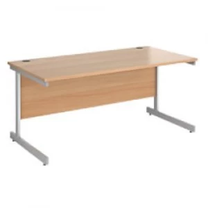 Image of Rectangular Straight Desk with Beech Coloured MFC Top and Silver Frame Cantilever Legs Contract 25 1600 x 800 x 725mm