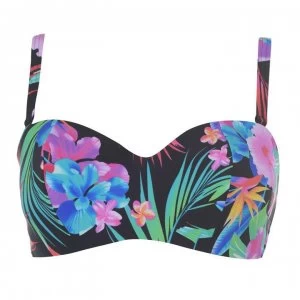 image of Figleaves Bora Bora Bandeau Bikini Top - BLACK TROPICAL