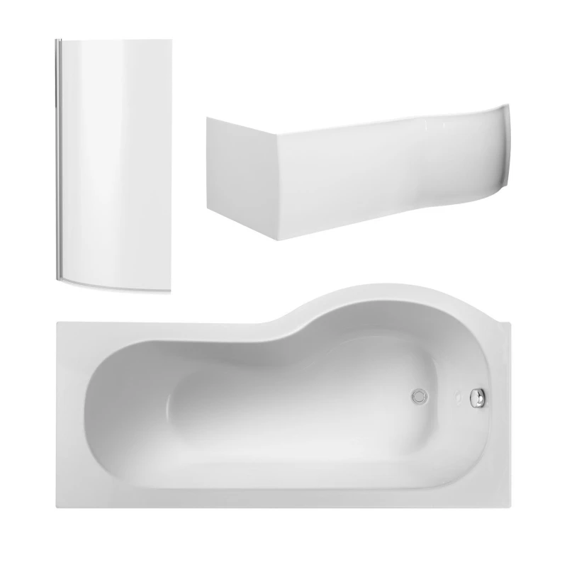 Image of Balterley 1500 mm Left Hand P Shape Square Shower Bath Screen Front Panel White White Unisex