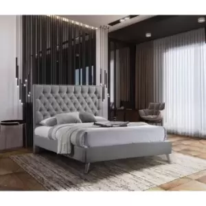 Image of Casana Contemporary Bed Frame - Plush Velvet, Small Double Size Frame, Steel - Steel