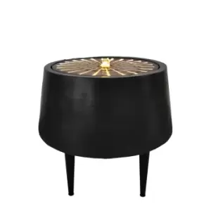 image of Ivyline Solis Water Feature with Light Display on Black Legs in Charcoal & Aged Copper