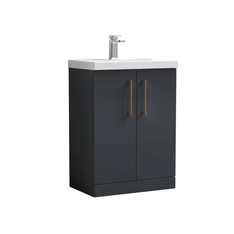 Image of Balterley Modern Bathroom 2 Soft Close Door Vanity Unit Basin, Dark Grey, 600mm in Grey Grey Unisex