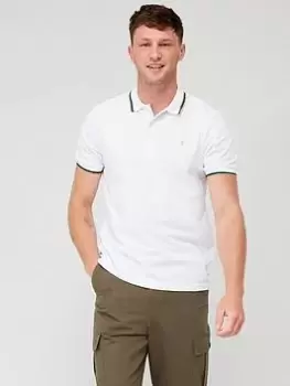 Image of Farah Alvin Tipped Polo Shirt - White, Size S, Men
