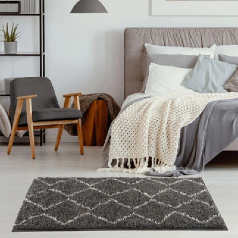 Image of The Rugs Moroccan Dark Grey Shaggy Living Room Rug 840