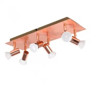 Image of Consul 6-Way Rectangular Plate Spotlight Fitting in Copper
