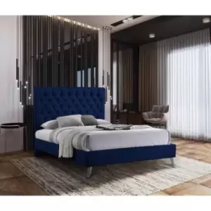 Image of Casana Contemporary Bed Frame - Plush Velvet, Double Size Frame, Blue - Blue
