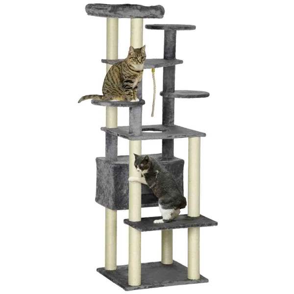 Image of PawHut 184cm Modern Cat Tower w/ Cat Bed - Grey