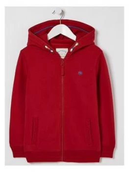 image of FatFace Boys Zip Through Graphic Hoodie - Red, Size 10-11 Years