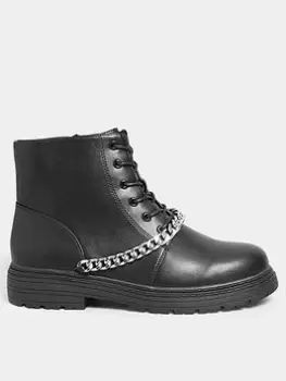 image of Yours Extra Wide Fit Chunky Chain Lace Up Boot Black, Size E, Women