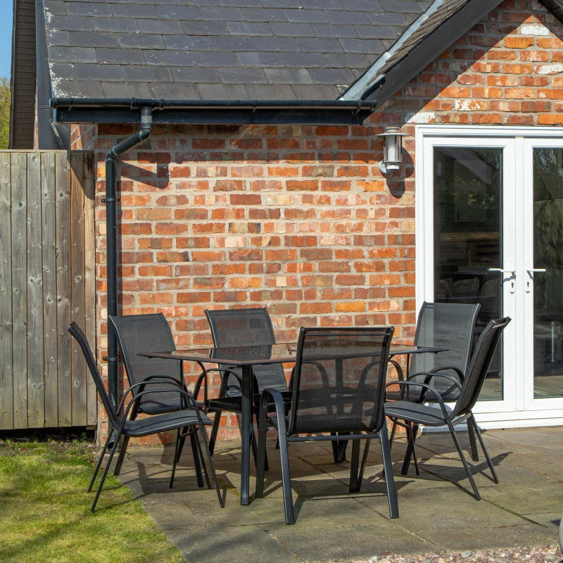 Image of Outdoor 6 Person Rectangular Glass Top Garden Patio Dining Table Chairs Set