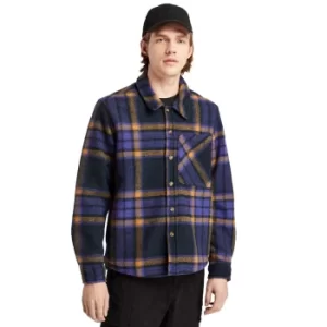 Image of Timberland Check Fleece Overshirt For Men In Dark Blue Dark Blue, Size L