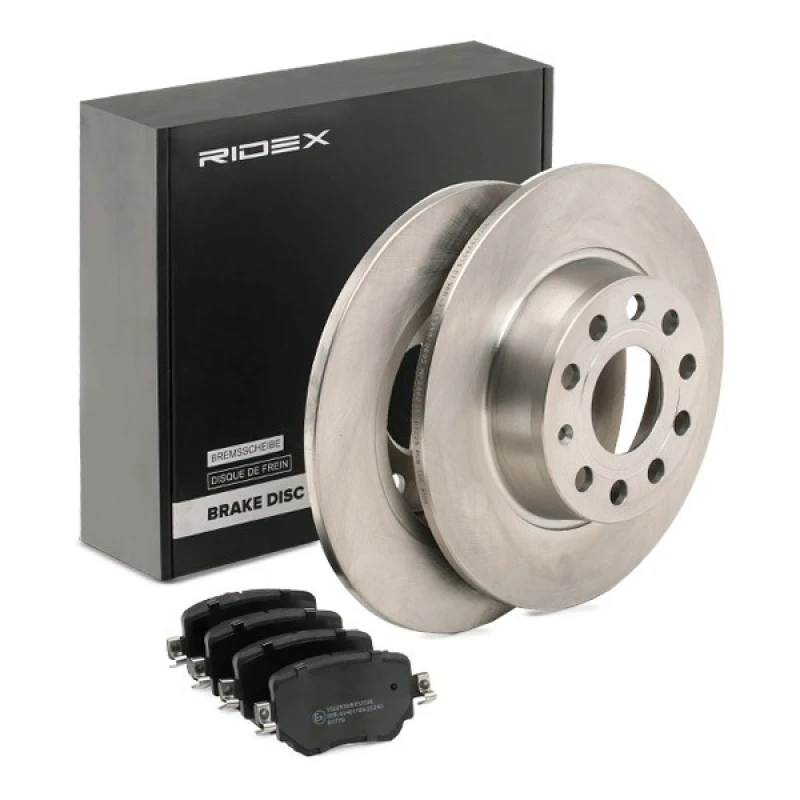 Image of RIDEX 3405B1431 Brake disc and pads set Rear Axle, Brake Disc Type: Solid Brake Set,disc brakes (3405)