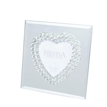 image of 4" x 4" - HESTIA Mirror Glass Crystal Heart Photo Frame