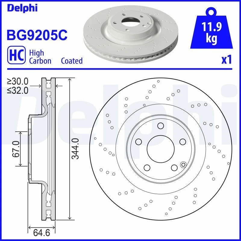 Image of DELPHI Brake disc DELPHI BG9205C