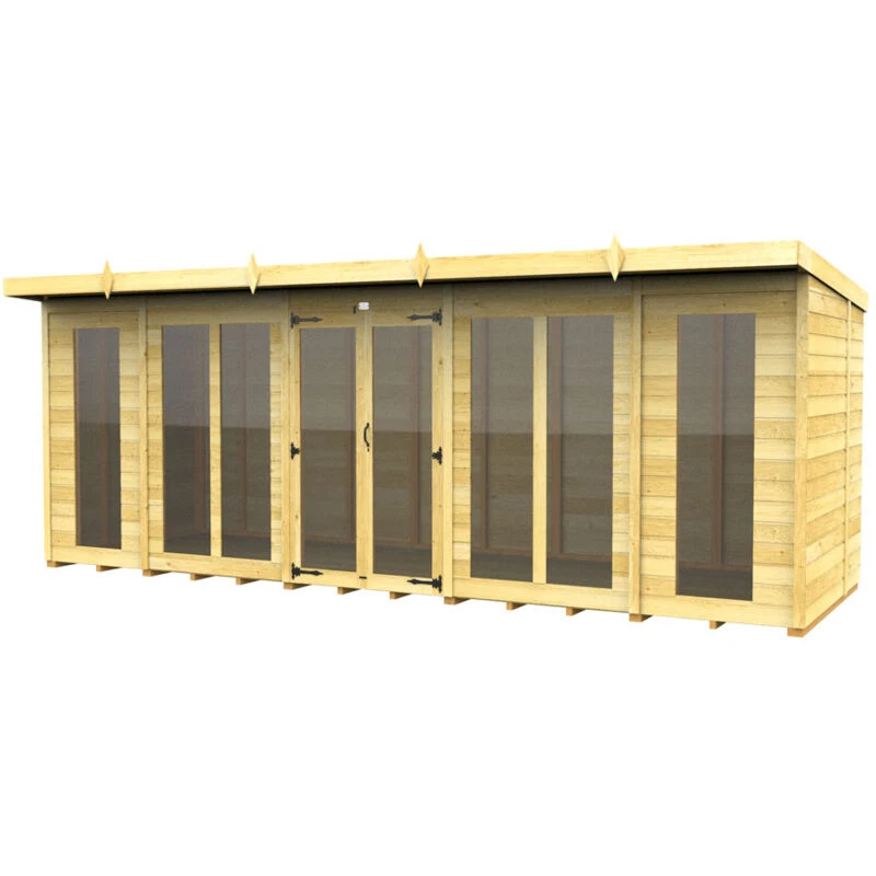 Image of Flat Pack Sheds DIY Sheds 18 x 5 Pent Summer House (Full Height Window), Brown 18X5PFHWSHFF