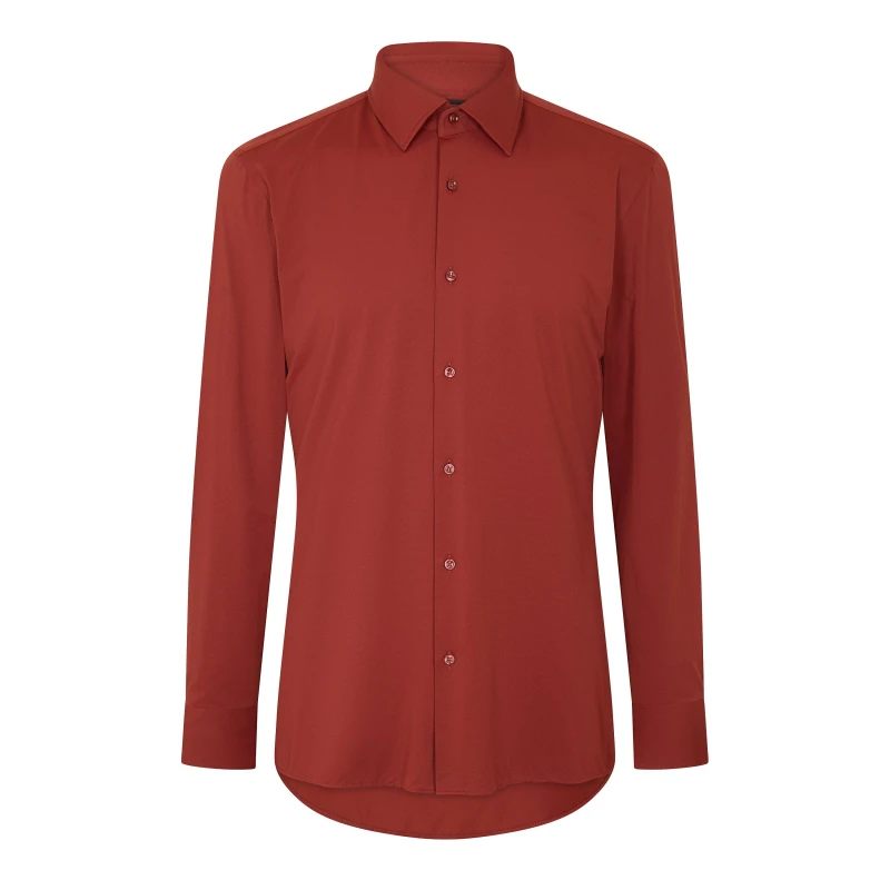 Image of Boss Mens P Hank Kent Long Sleeve Oxford Shirt Open Brown male M