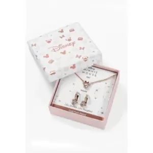 Disney Minnie Mouse Clear Crystal Hoop Earrings and Necklace Set